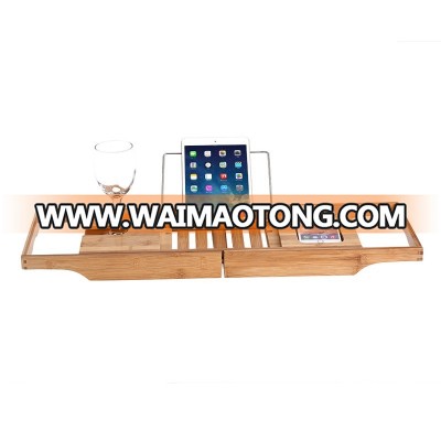 Natural color fashion bamboo bathtub caddy with tablet book pad phone holder