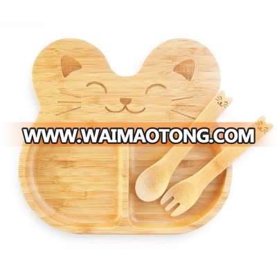 Natural Bamboo Cat Children Baby Infant Feeding Kids Dish Set