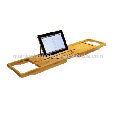 natural bamboo bathtub caddy Retractable and waterproof fabric.