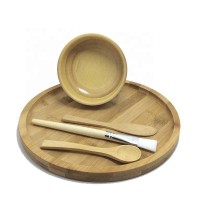 2020 New Designed 100% Natural Bamboo Makeup Bowl Cosmetic Bowl With Flat Spatula Spoon brush Set Free samples