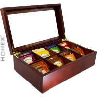 8 Compartments Bamboo Tea Box Wooden Tea Coffee Sugar Container