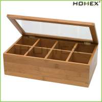 Bamboo 8-Compartment Tea Box with Acrylic and Bamboo Lid/Homex_BSCI