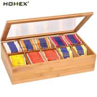 Bamboo Tea Storage Box Tea Bag Organizer 10 Compantant/Homex_FSC/BSCI Factory