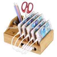 Bamboo Multi-Device Cords Organizer Desktop Organizer Charging Station Stand