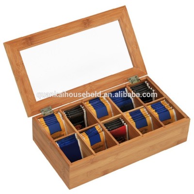 Natural Bamboo Tea Box with 10 Sections Compartments 36 x 20 x 9 cm