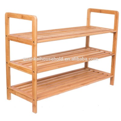 Home 3 Tier Free Standing Shoe Rack with Handles | Bamboo | Wood | Closets and Entryway | Organizer | Fits 9 Pairs of Shoes