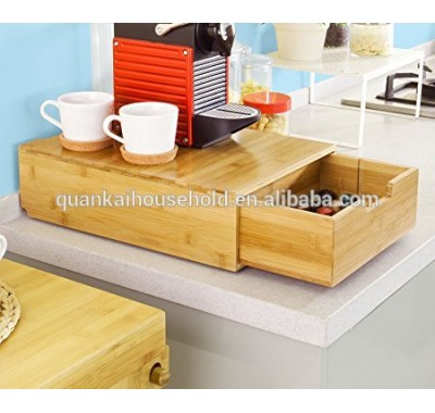 Bamboo Coffee Machine Stand & Coffee Pod Capsule Teabags Drawer Box Holder Cabinet Computer Monitor Stand