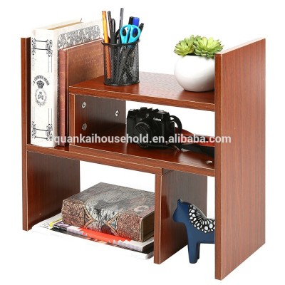 4 Compartment Bamboo Wood Storage Shelf Office Desktop Bookshelf Rack