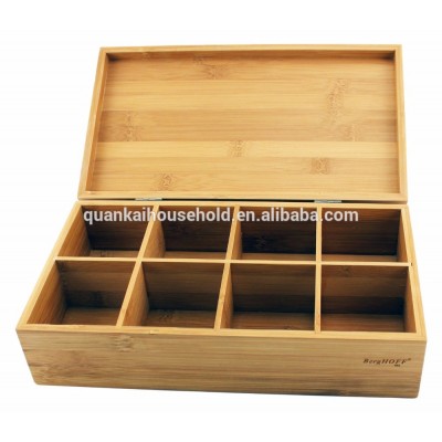 Natural Bamboo Tea Box 8 Sections Compartments