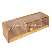 Bamboo Tea Box Tea Bag Organizer and Storage in Bamboo & Acrylic