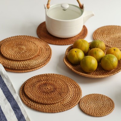 Table mat hand-woven cane coasters thermal mat Used for bowl /tea cup/dish place mat tea ceremony rattan slices