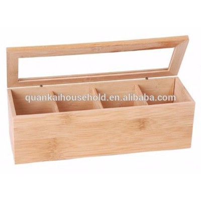 Bamboo Tea Box, 4 Sections Compartments